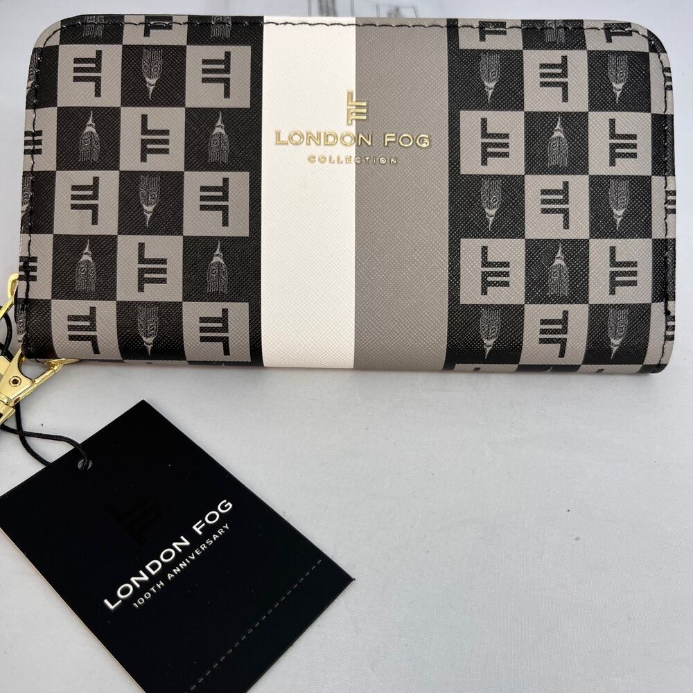 London Fog Adalia Signature Wallet Womens Zip Around Checkered New with Tags